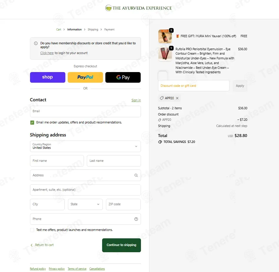 The Ayurveda Experience coupon code: 20% off with APP20. Tested and valid as 2 months ago.