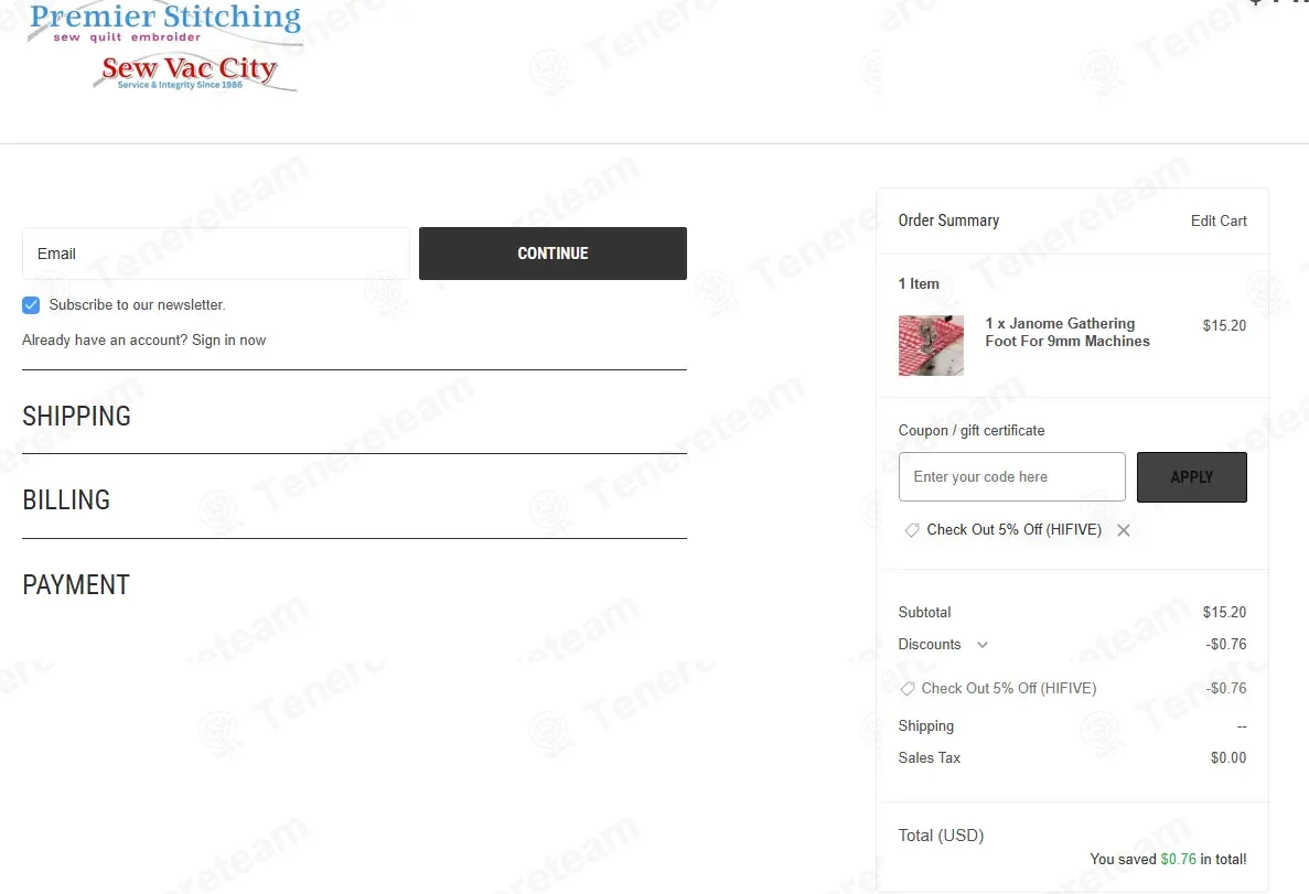 Sew Vac Direct coupon code: 5% off with HIFIVE. Tested and valid as 1 month ago.