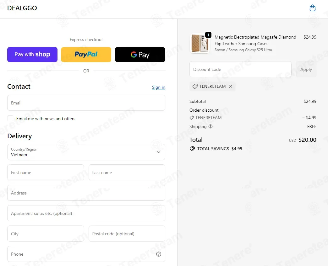 Dealggo coupon code: 20% off with TENERETEAM. Tested and valid as 3 weeks ago.