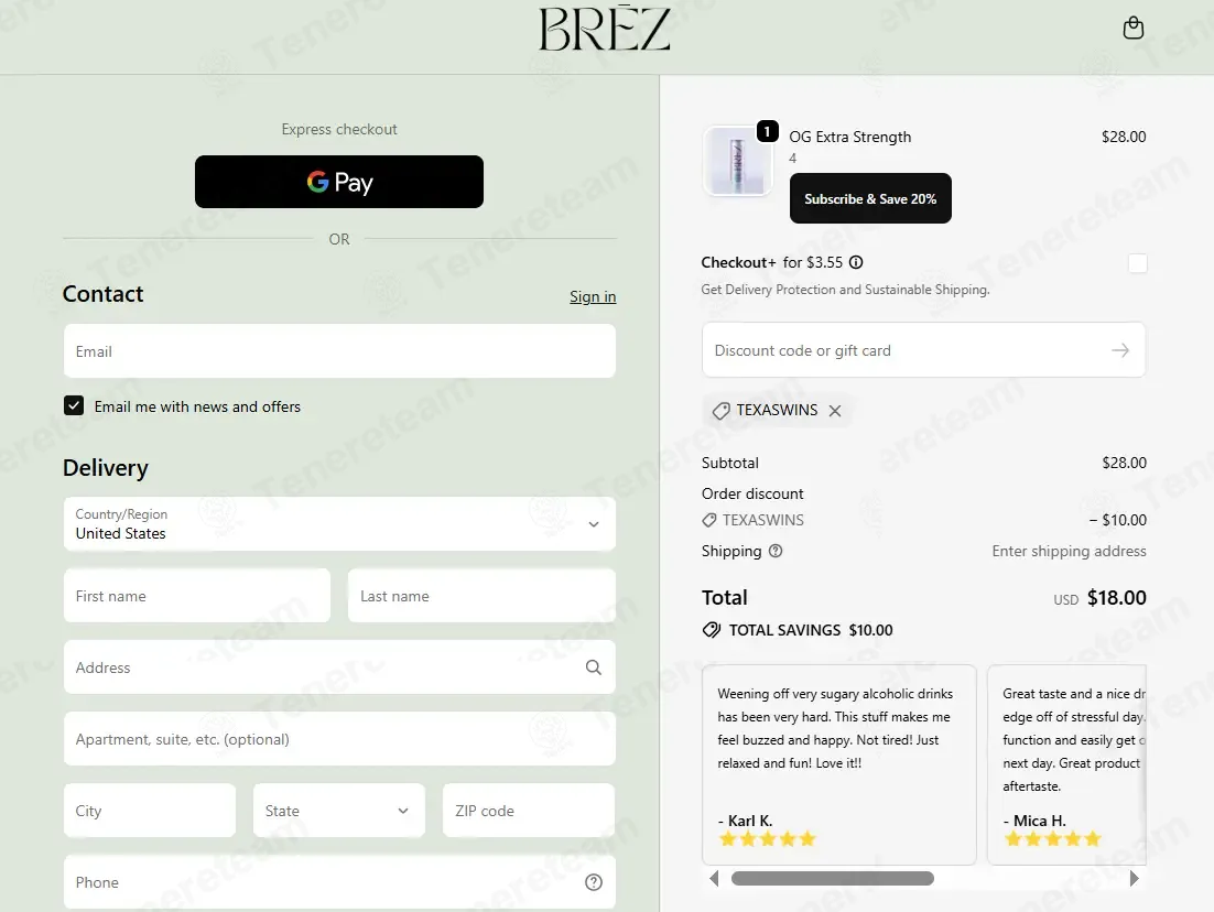 Brēz coupon code re-checked and confirmed working at checkout