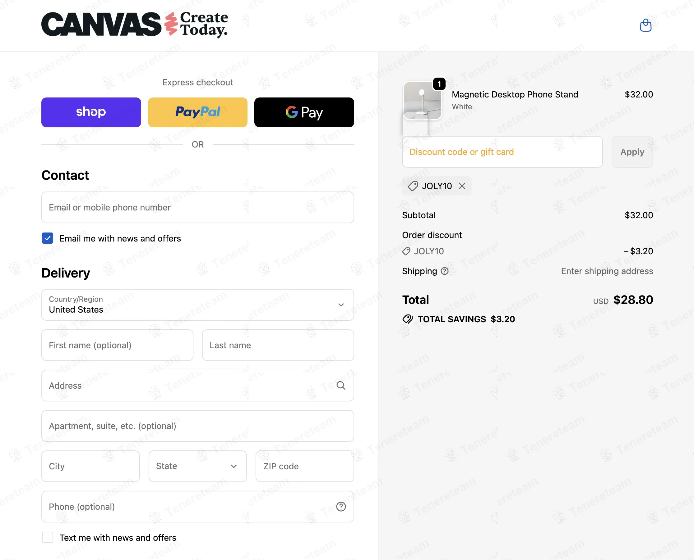 Canvas Lamp coupon code: 10% off with JOLY10. Tested and valid as 8 months ago.