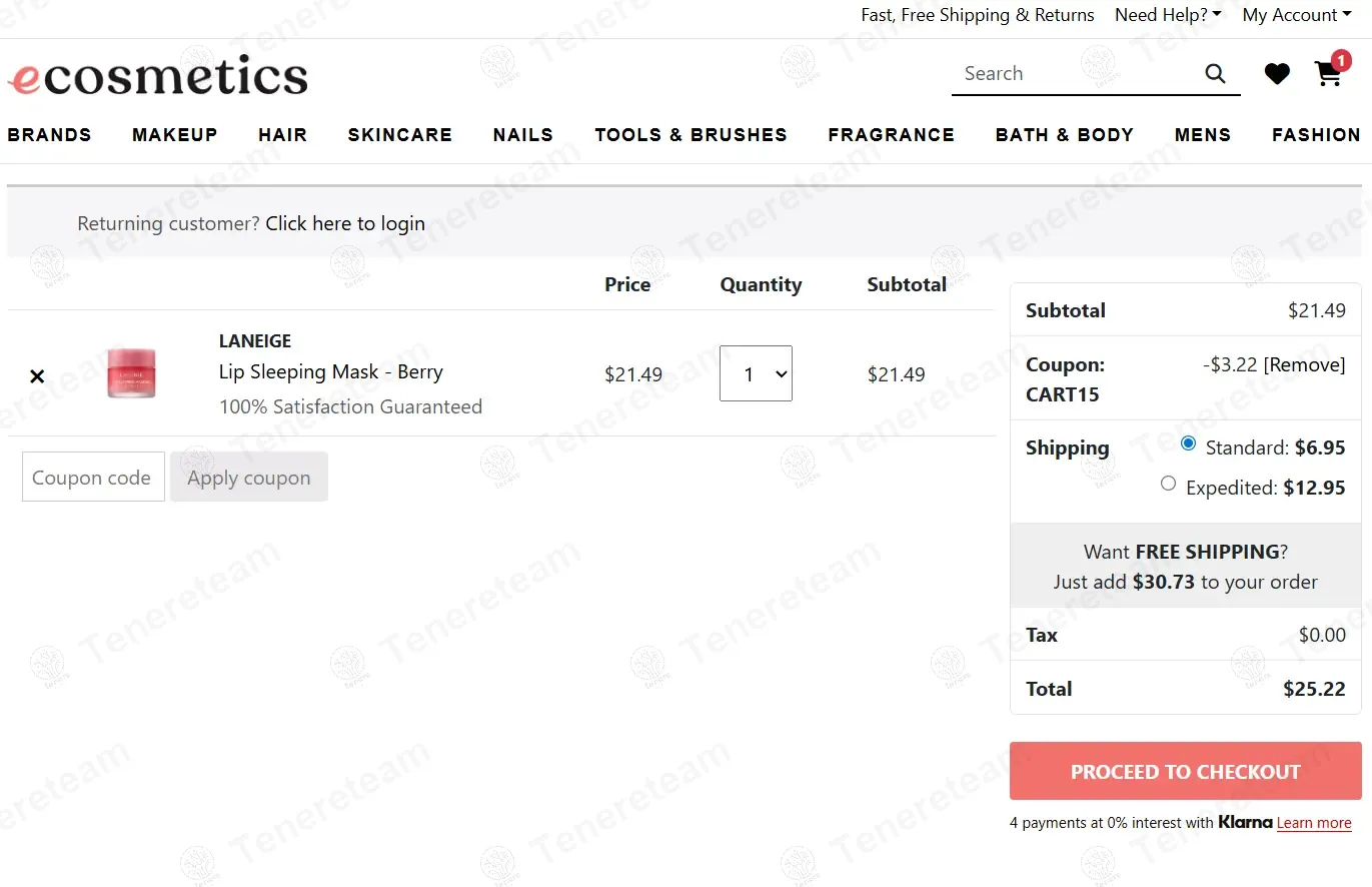eCosmetics coupon code: 15% off with CART15. Tested and valid as 10 months ago.