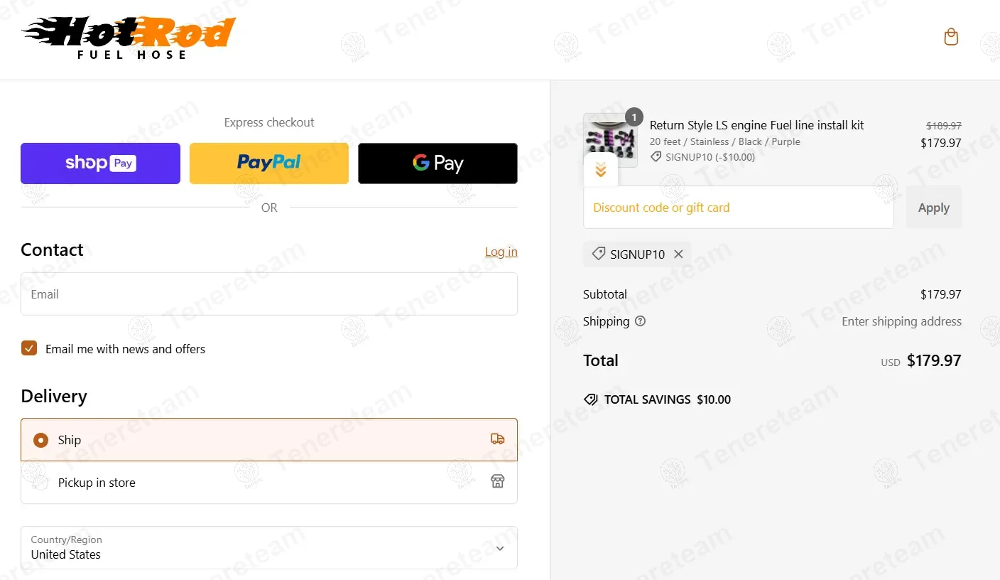 Hot Rod Fuel Hose coupon code: $10 off with SIGNUP10. Tested and valid as 1 year ago.