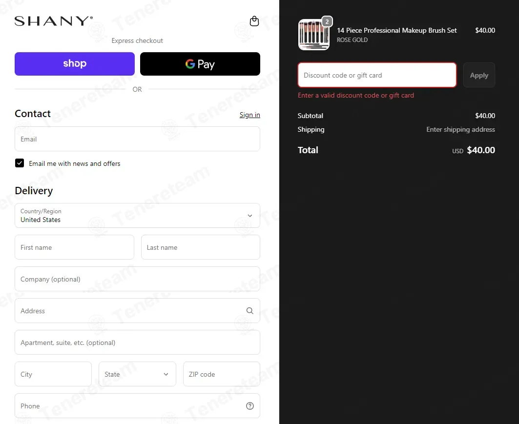 Shany Cosmetics coupon code: 15% off with 15SAVE. Tested and valid as 2 months ago.