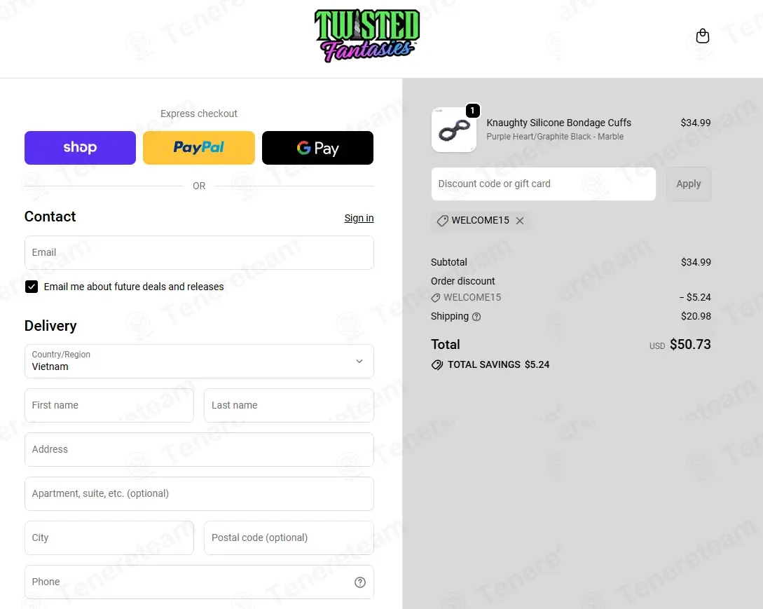 Twisted Fantasies coupon code: 15% off with WELCOME15. Tested and valid as 5 days ago.