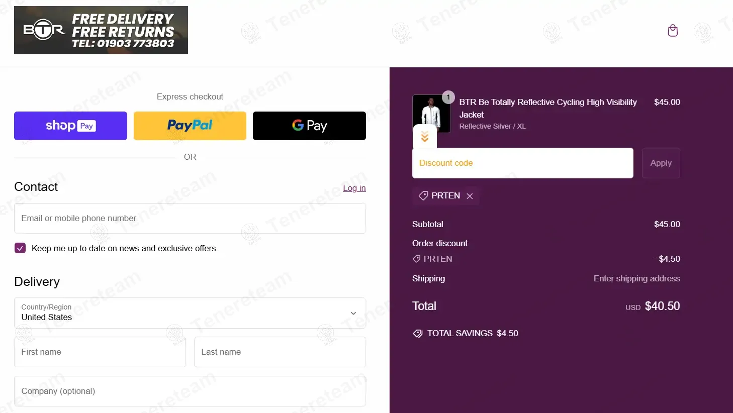 BTR Sports coupon code: 10% off with PRTEN. Tested and valid as 1 year ago.