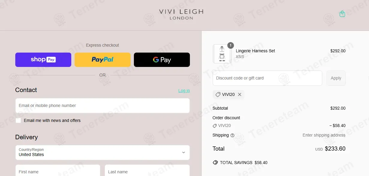 Vivi Leigh London coupon code: 20% off with Vivi20. Tested and valid as 1 year ago.