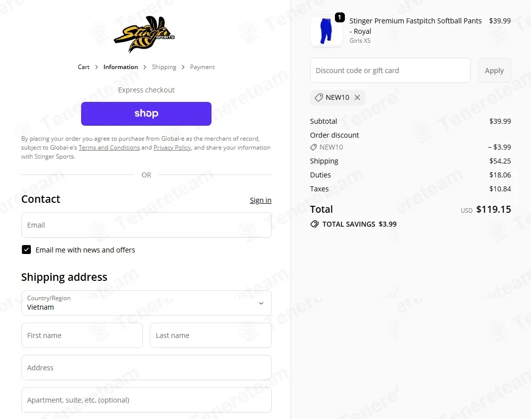 Stinger Sports coupon code: 10% off with NEW10. Tested and valid as 2 weeks ago.