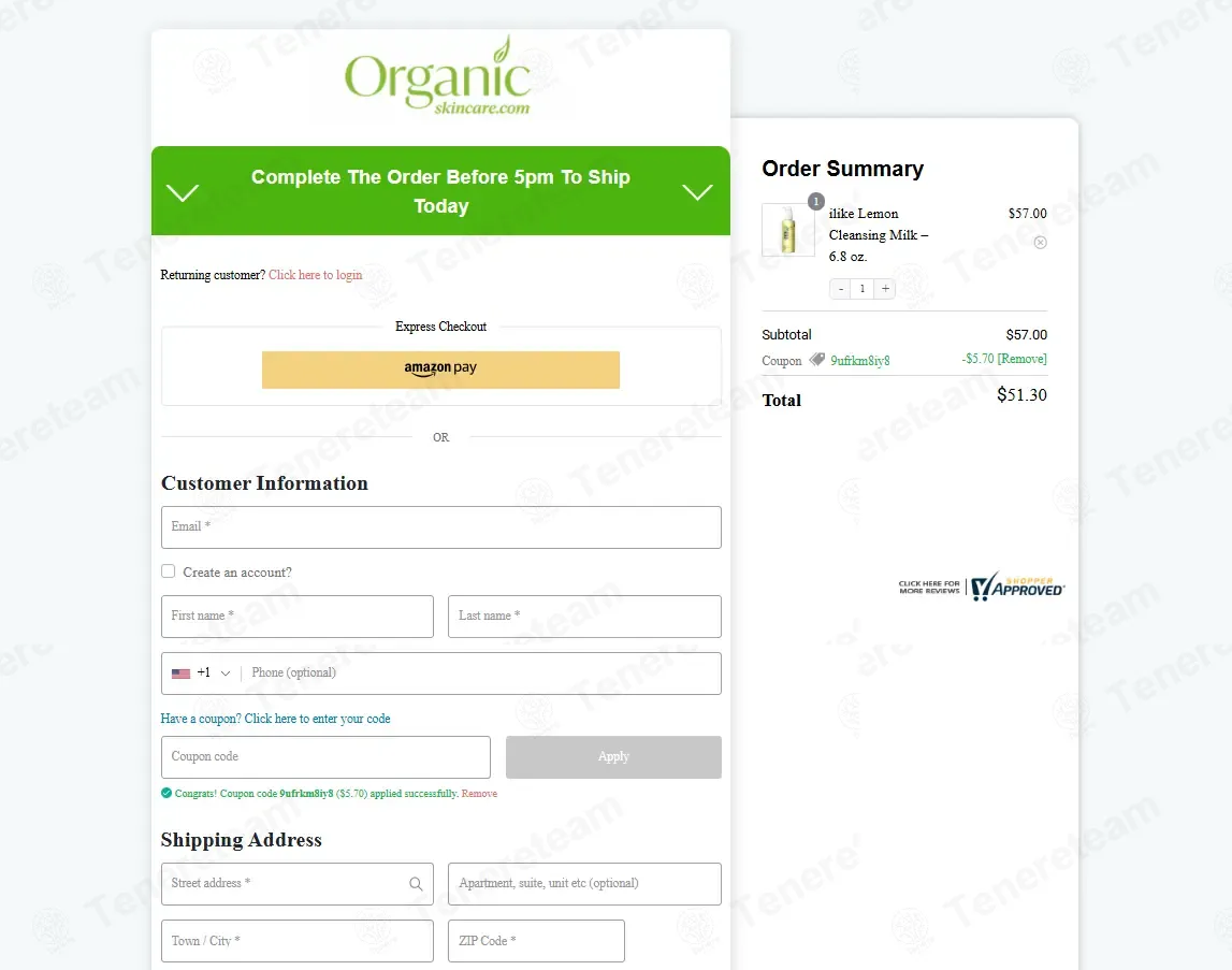 Organic Skin Care coupon code: 10% off with 9UFRKM8IY8. Tested and valid as 4 days ago.