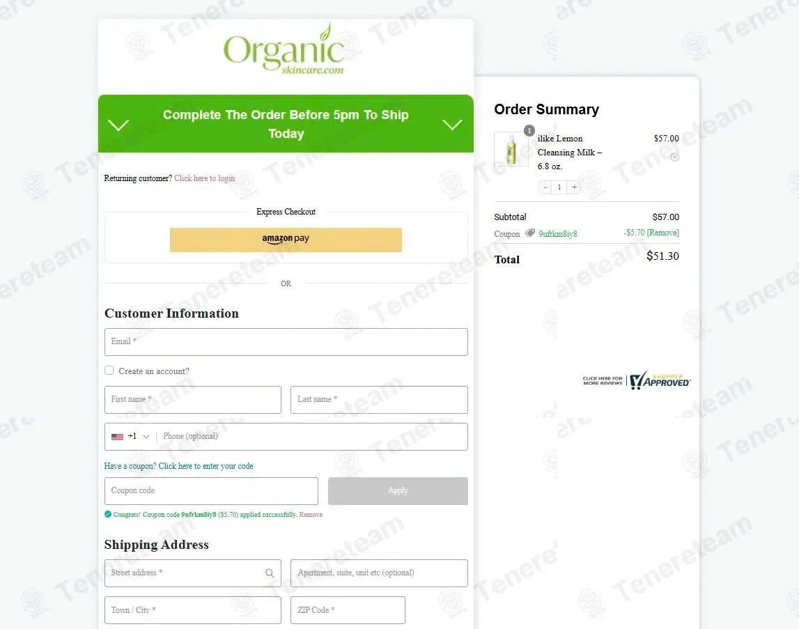 Organic Skin Care coupon code: 10% off with 9UFRKM8IY8. Tested and valid as 4 days ago.