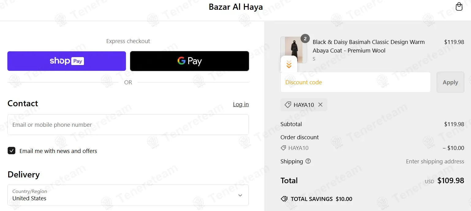 Bazar Al Haya coupon code: $10 off with HAYA10. Tested and valid as 8 months ago.