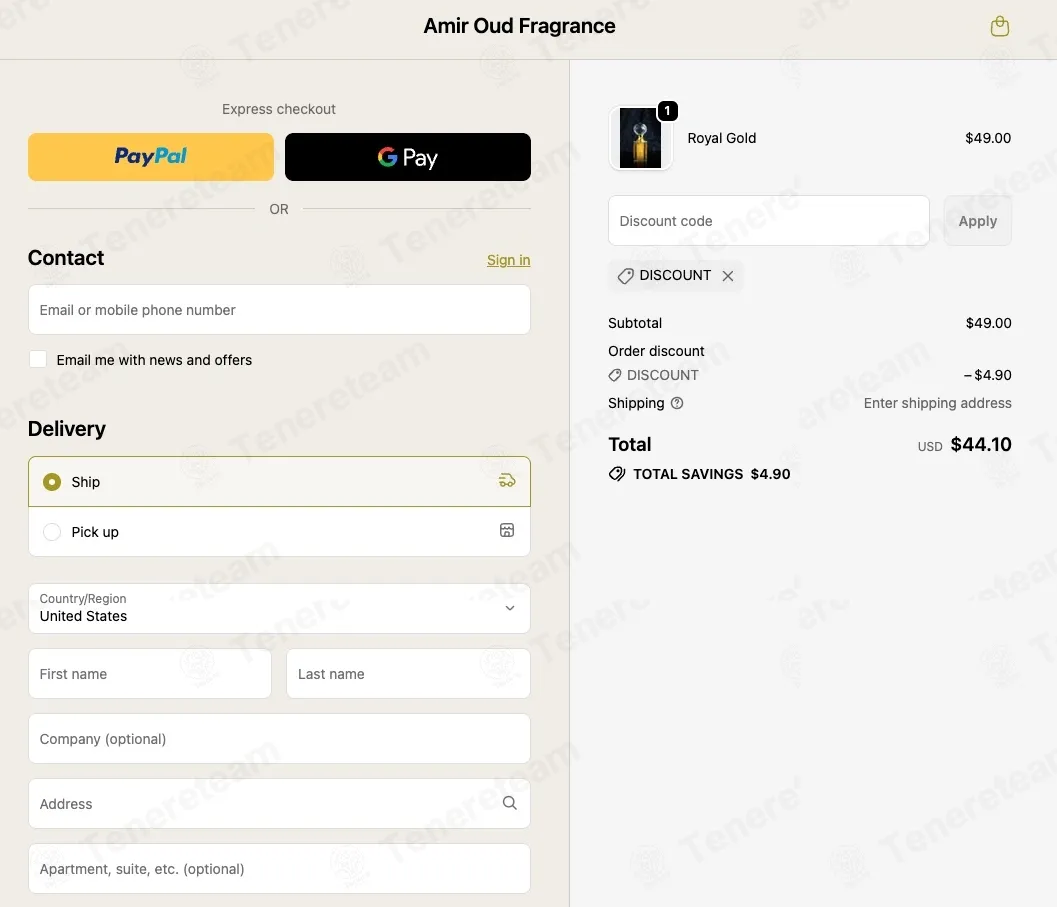 Amir Oud Fragrance coupon code: 10% off with DISCOUNT. Tested and valid as 1 month ago.
