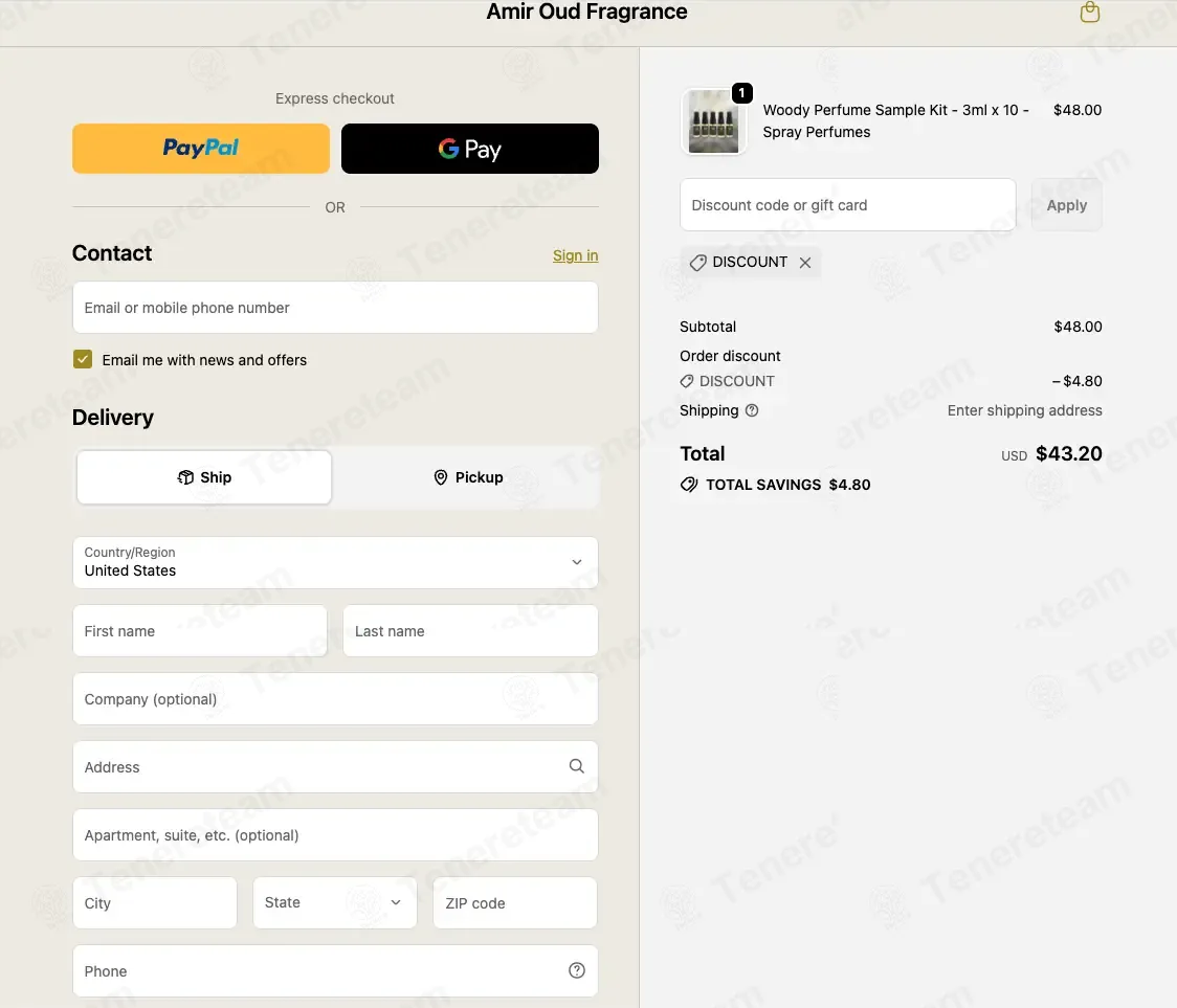 Amir Oud Fragrance coupon code: 10% off with DISCOUNT. Tested and valid as 1 month ago.
