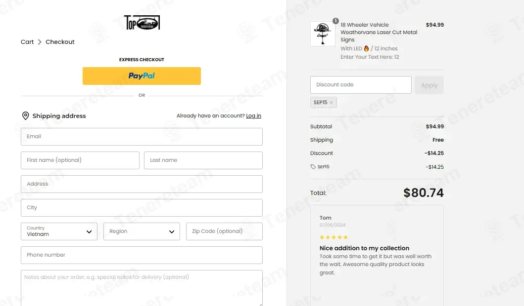 Toptrendygear coupon code: 15% off with Sep15. Tested and valid as 1 month ago.