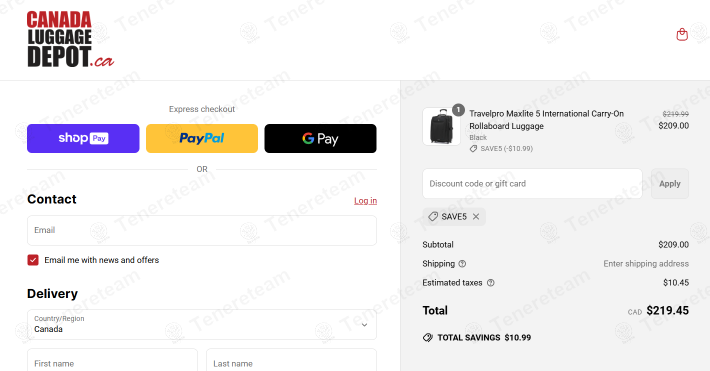 Canada Luggage Depot coupon code: 5% off with SAVE5. Tested and valid as 1 year ago.