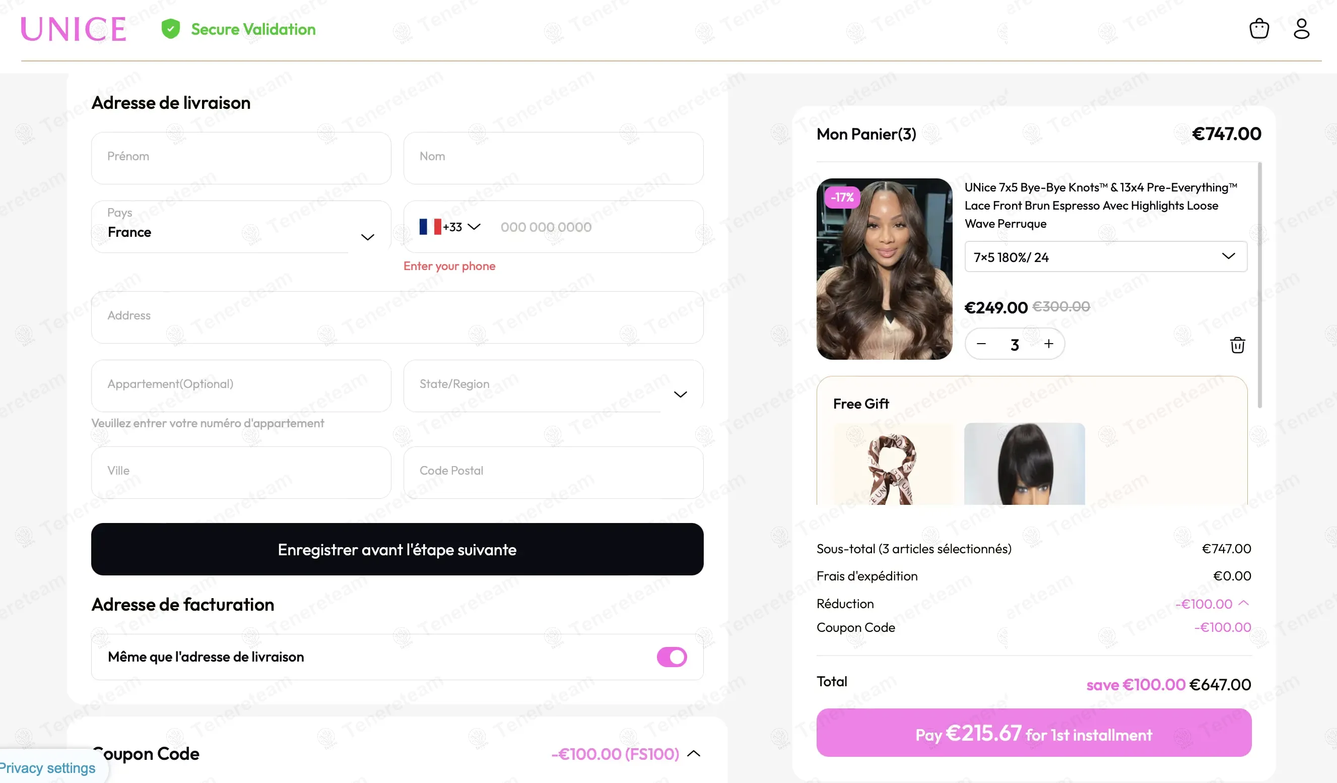 UNice Hair FR coupon code: €100 off with FS100. Tested and valid as 1 year ago.