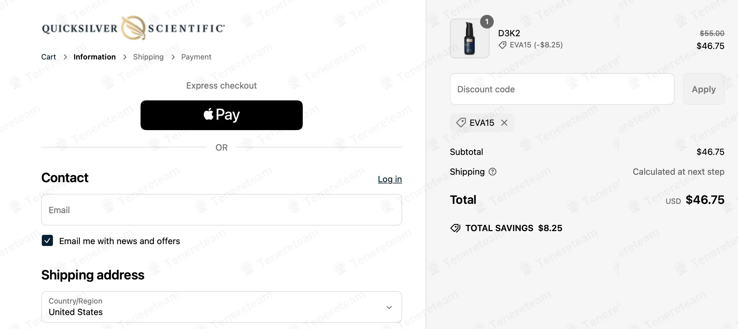 Quicksilver Scientific coupon code: 15% off with EVA15. Tested and valid as 1 year ago.