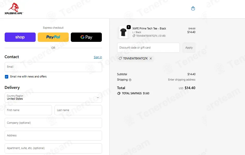 Xplosive Ape coupon code: 10% off with TENNEW7BXW7Q7K. Tested and valid as 2 months ago.