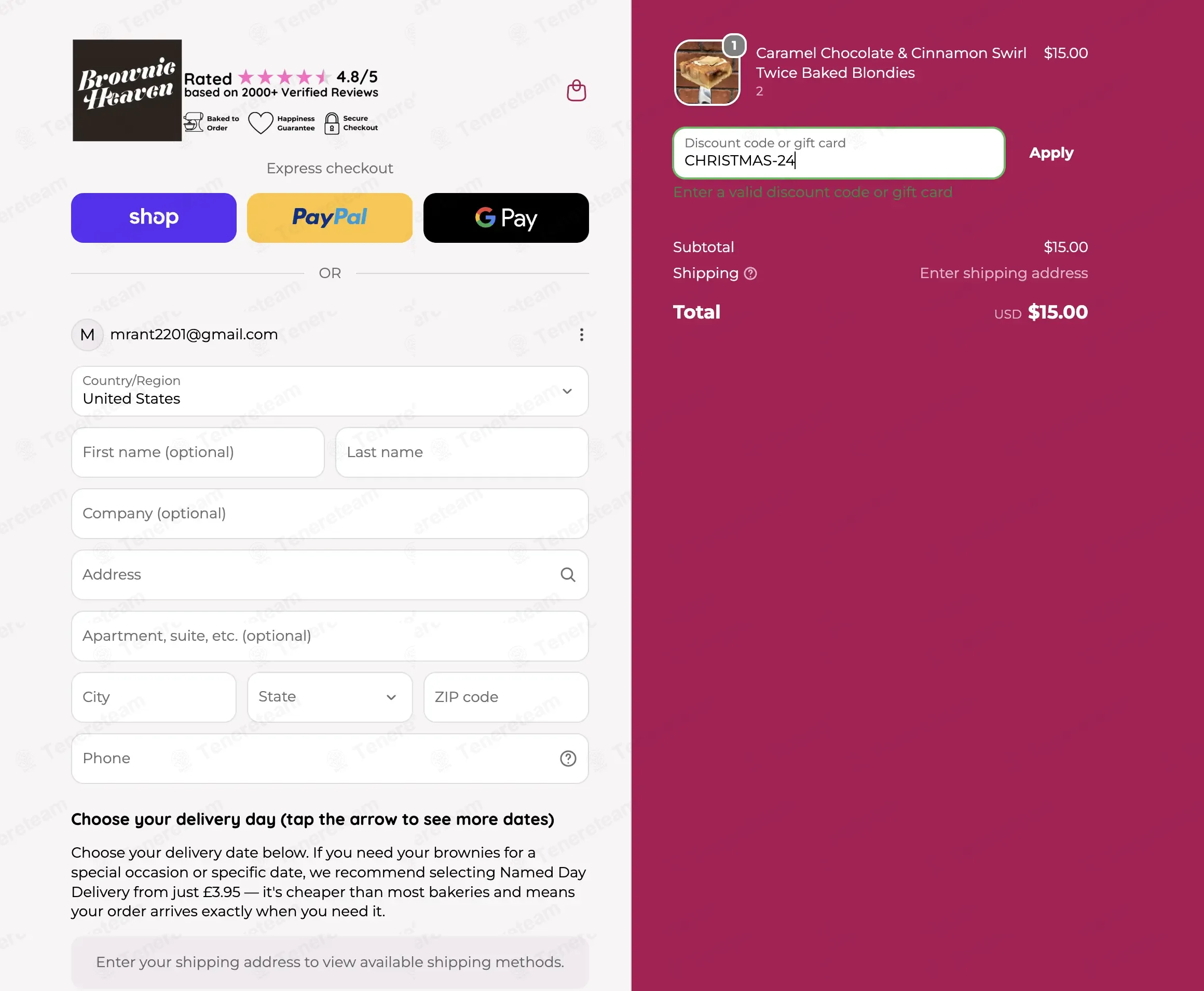 Brownie Heaven coupon code: 10% off with CHRISTMAS-24. Tested and valid as 1 month ago.