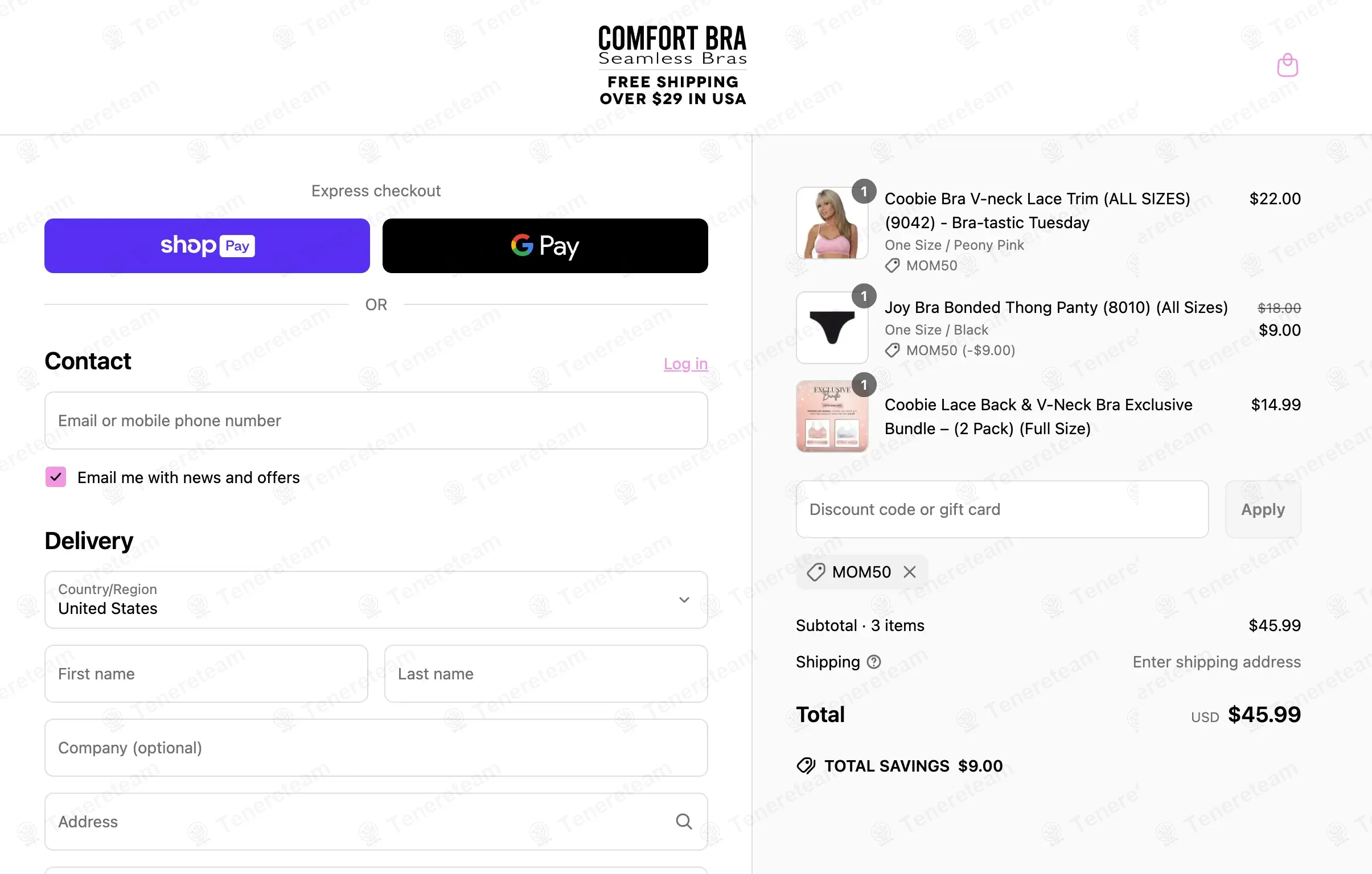 Comfort Bra coupon code: 50% off with MOM50. Tested and valid as 1 year ago.