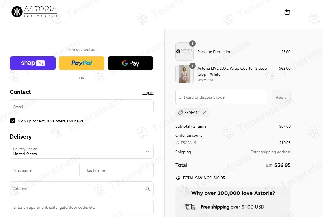 Astoria Activewear coupon code: 15% off with FSAFA15. Tested and valid as 7 months ago.