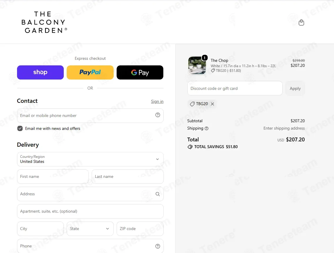 The Balcony Garden US coupon code: 20% off with TBG20. Tested and valid as 2 weeks ago.