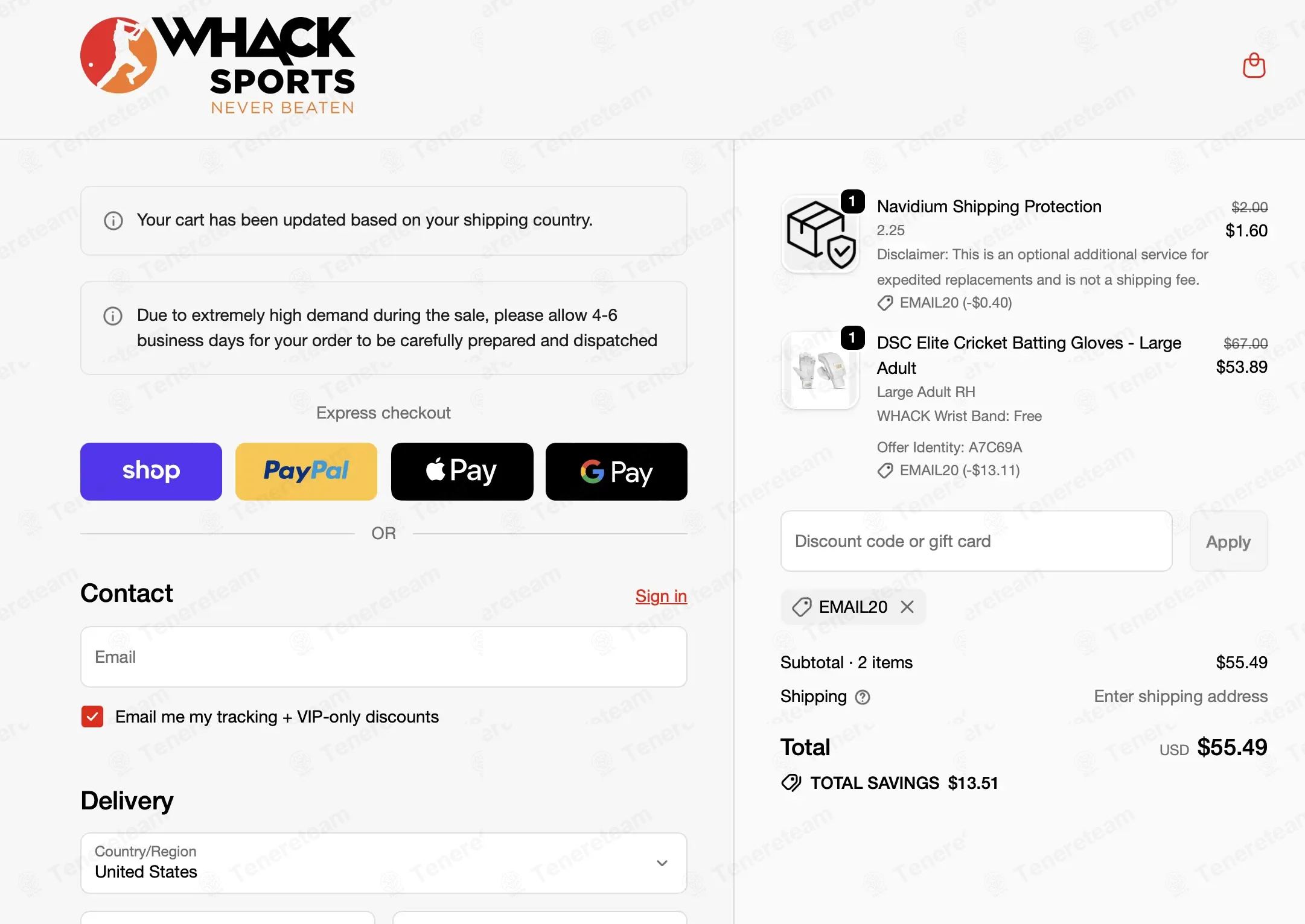 Whack Sports coupon code: 20% off with EMAIL20. Tested and valid as 2 months ago.