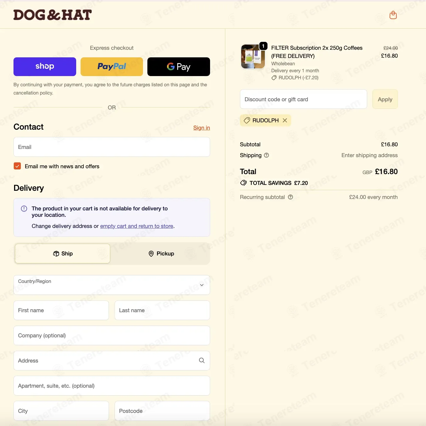 Dog & Hat Coffee UK coupon code: 30% off with RUDOLPH. Tested and valid as 2 weeks ago.