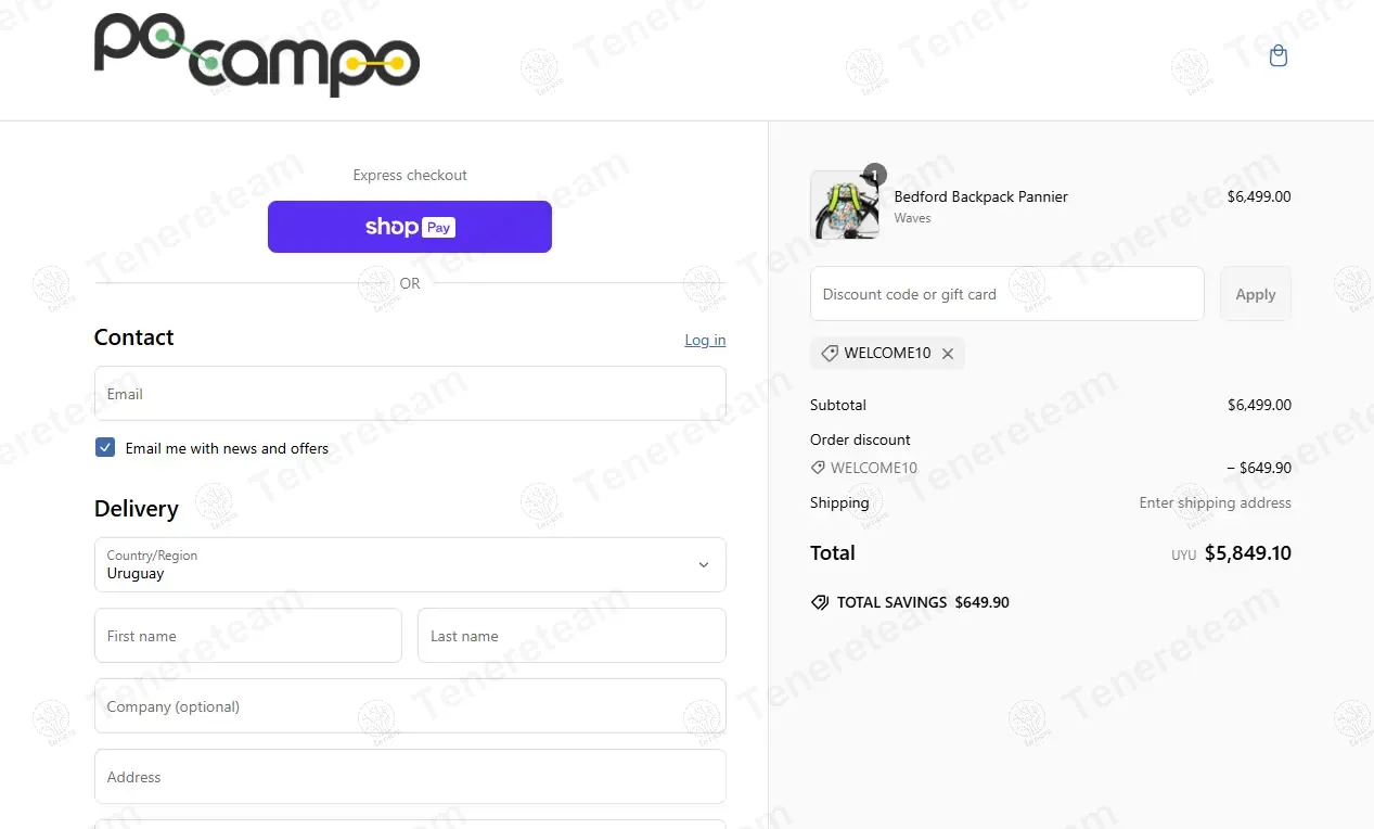 Po Campo coupon code: 10% off with WELCOME10. Tested and valid as 1 year ago.