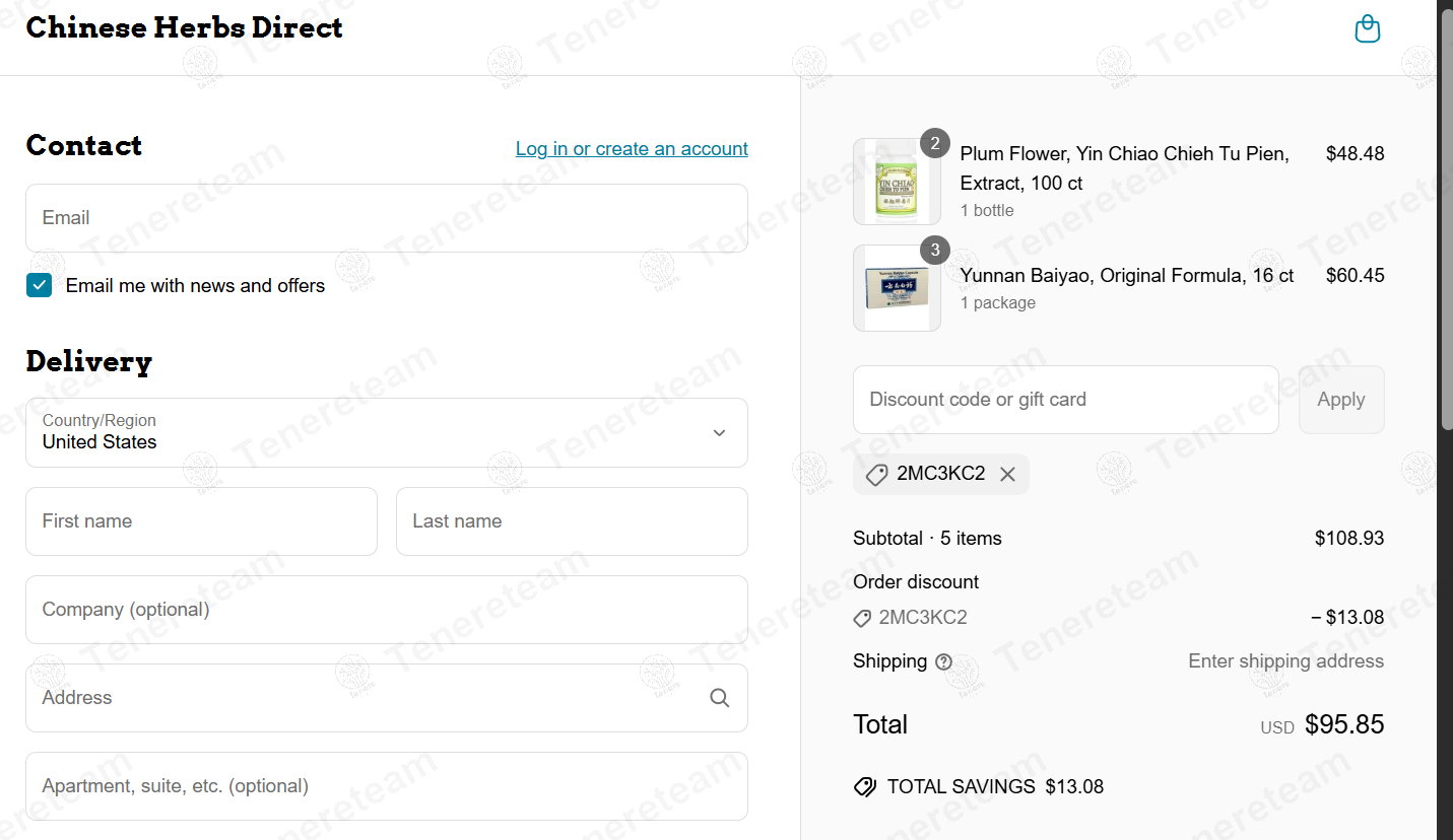 Chinese Herbs Direct coupon code: 12% off with 2MC3KC2. Tested and valid as 1 year ago.