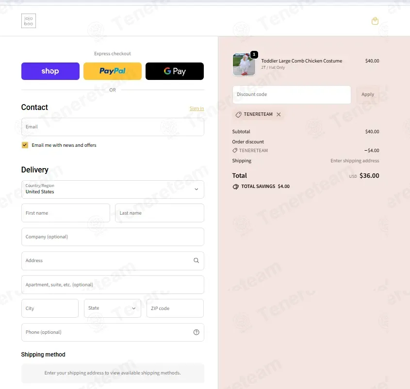 JoJo's Bootique coupon code: 10% off with TENERETEAM. Tested and valid as 1 month ago.