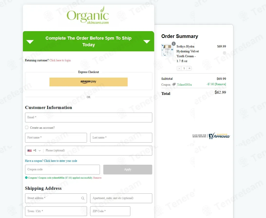 Organic Skin Care coupon code: 10% off with YCHOO0301U. Tested and valid as 1 month ago.