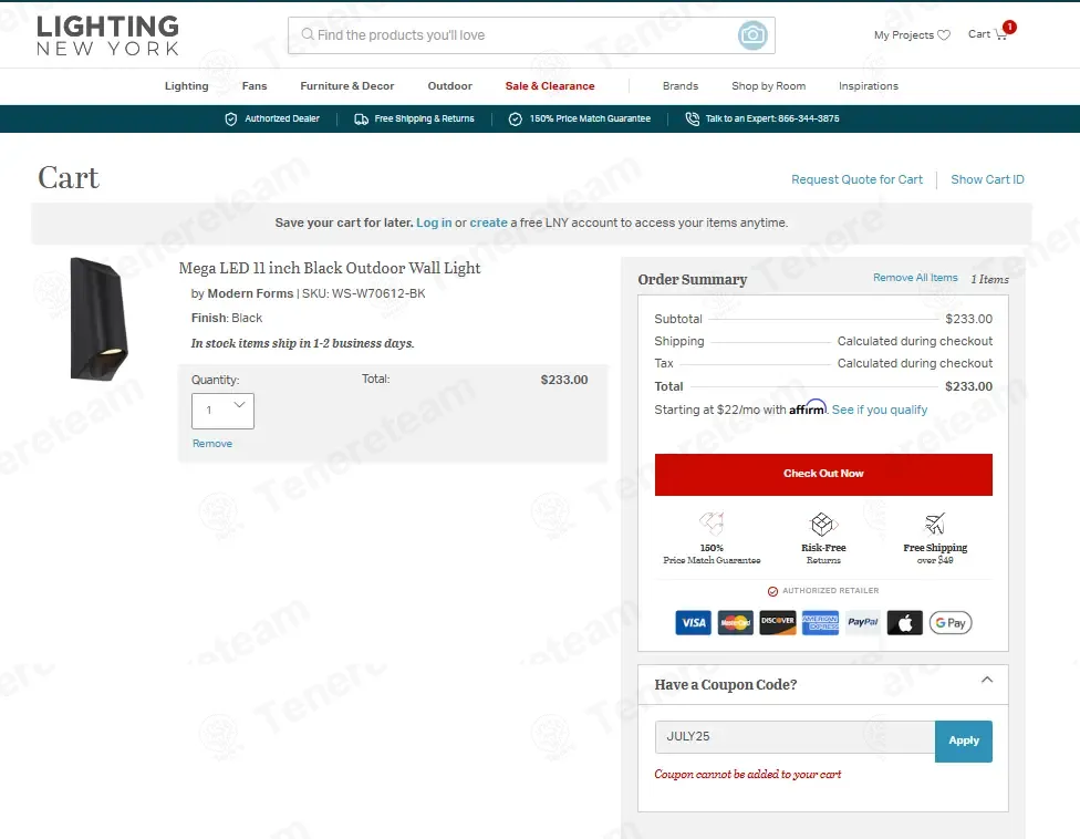 Lightingnewyork.com coupon code: 20% off with JULY25. Tested and valid as 3 weeks ago.