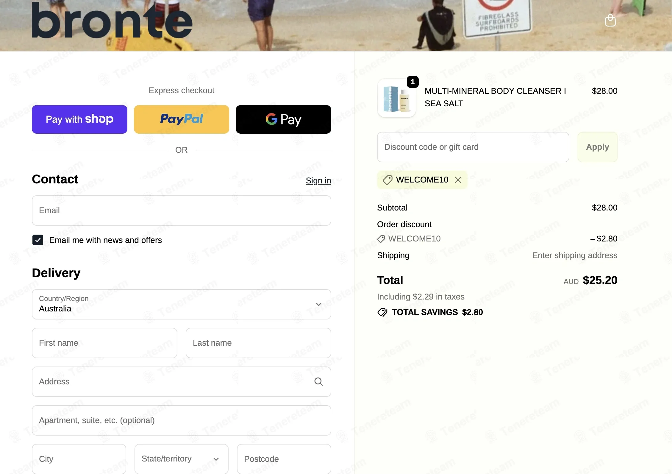 Bronte Body Care coupon code: 10% off with WELCOME10. Tested and valid as 1 month ago.