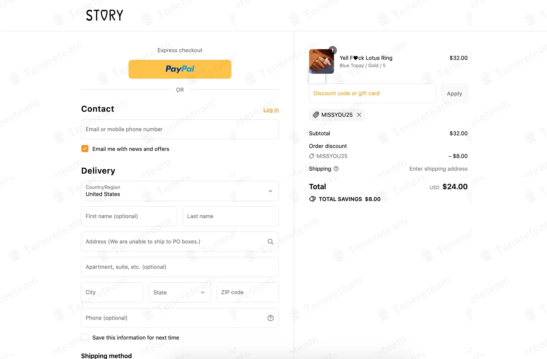 Story Jewellery coupon code: 25% off with MISSYOU25. Tested and valid as 9 months ago.