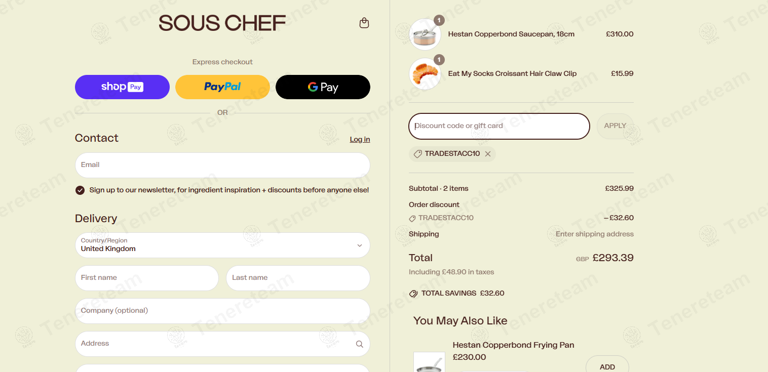 Sous Chef coupon code: 10% off with TRADESTACC10. Tested and valid as 1 year ago.