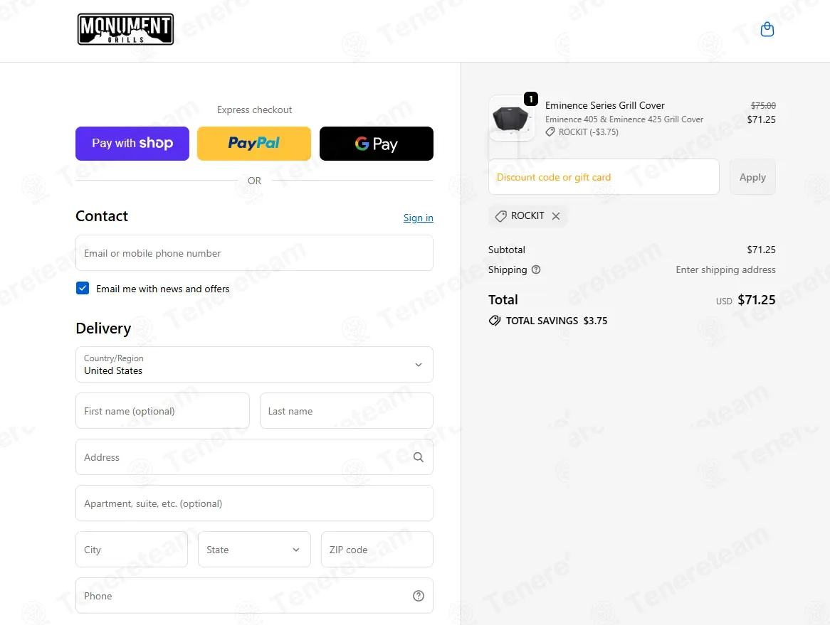 Monument Grills coupon code: 5% off with ROCKIT. Tested and valid as 3 weeks ago.