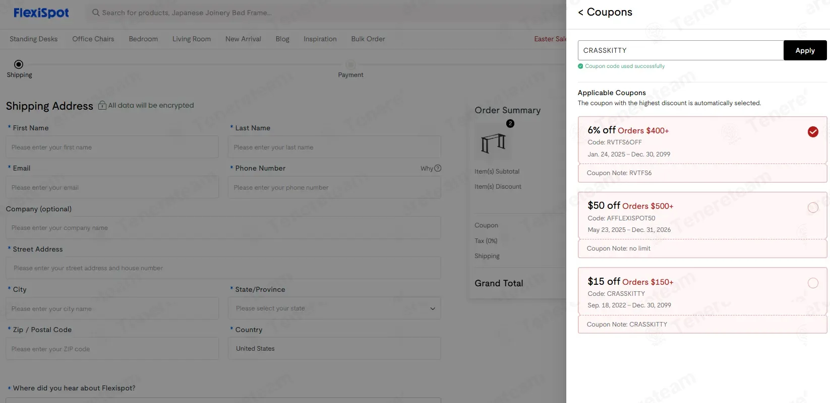 FlexiSpot coupon code: $15 off with CRASSKITTY. Tested and valid as 1 week ago.