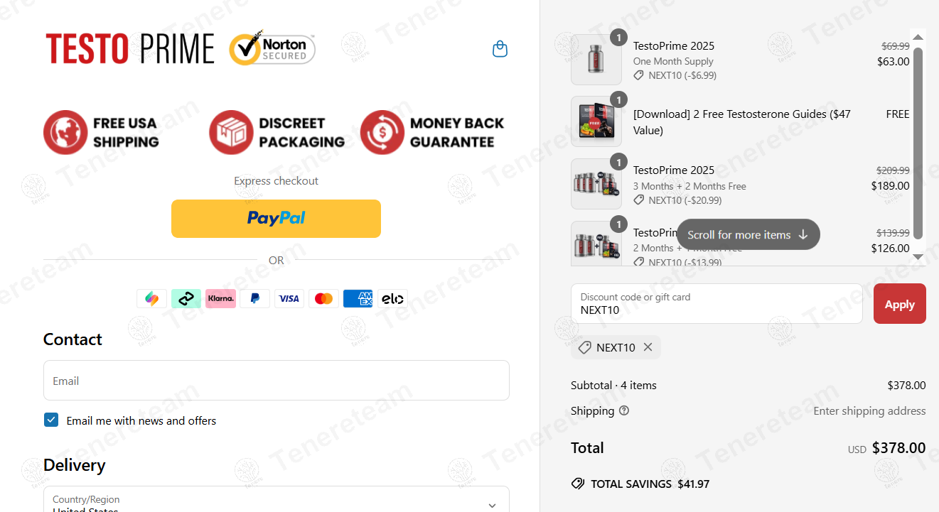 Testoprime coupon code: 10% off with NEXT10. Tested and valid as 9 months ago.