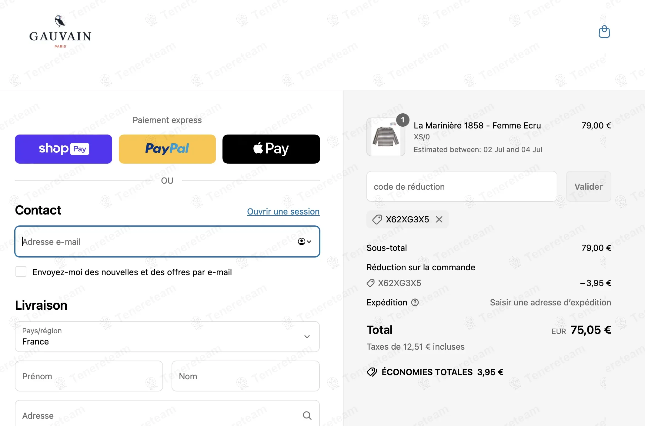 Gauvainparis FR coupon code: 5% off with X62XG3X5. Tested and valid as 1 year ago.