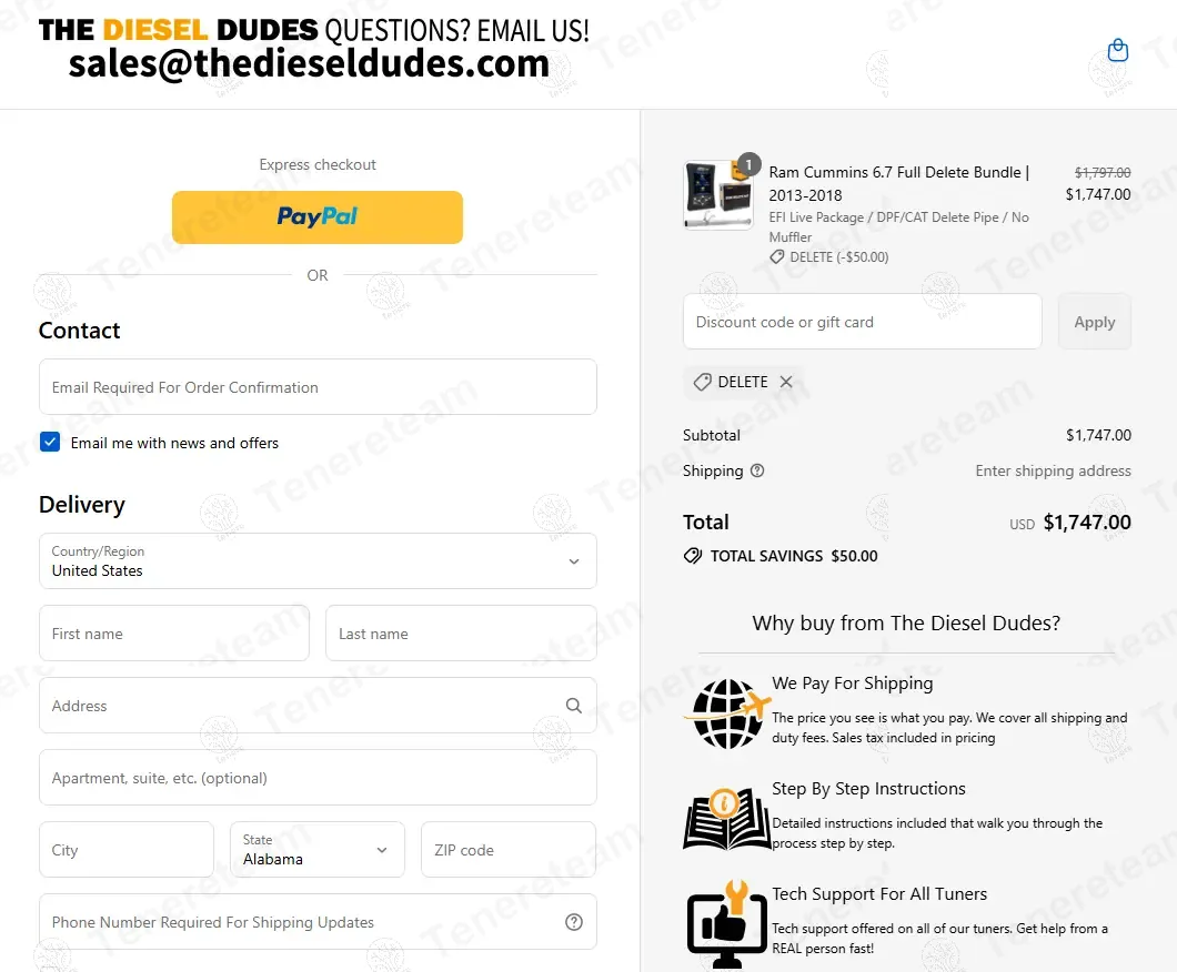 The Diesel Dudes coupon code: $50 off with DELETE. Tested and valid as 10 months ago.