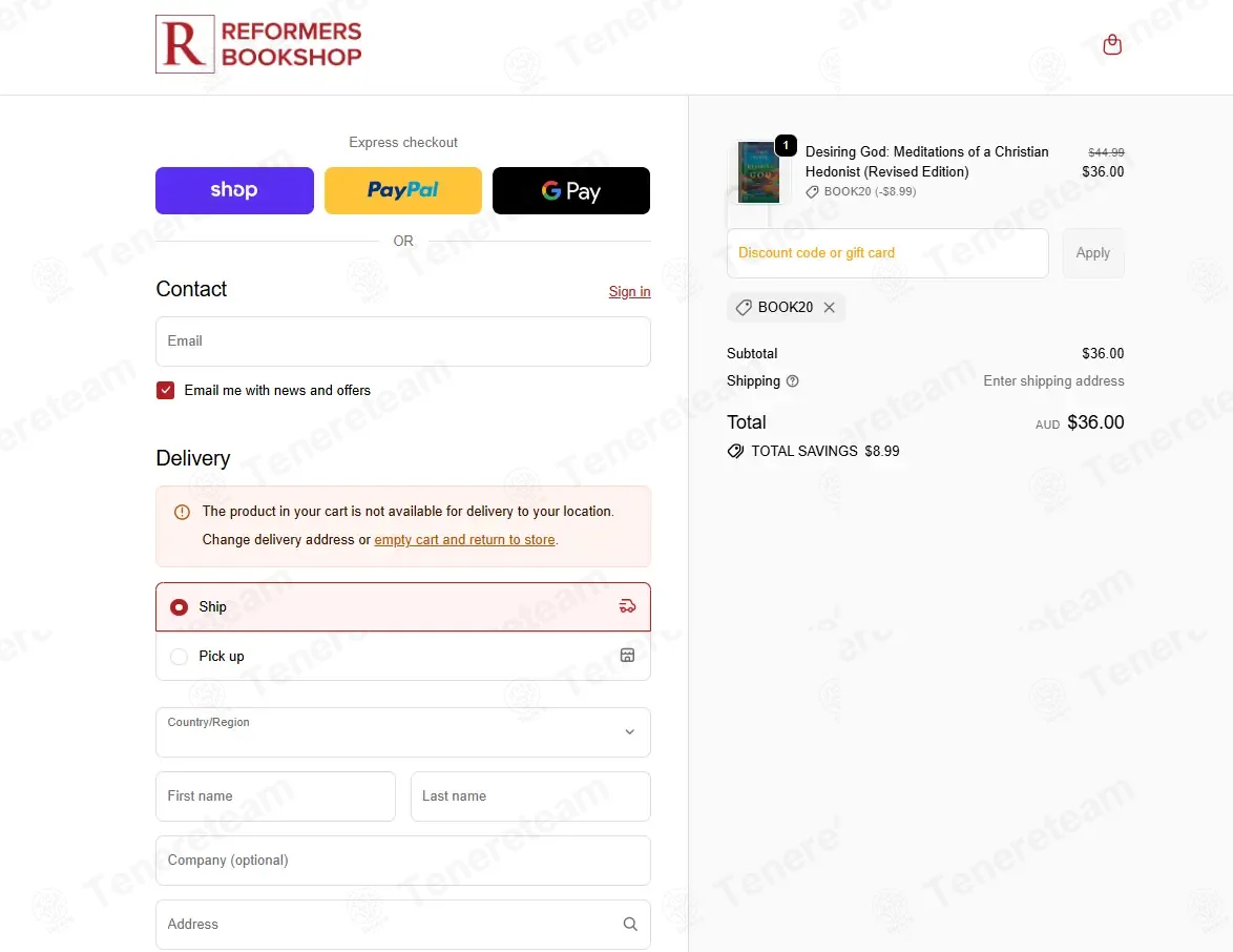 Reformers Bookshop coupon code: 20% off with BOOK20. Tested and valid as 7 months ago.