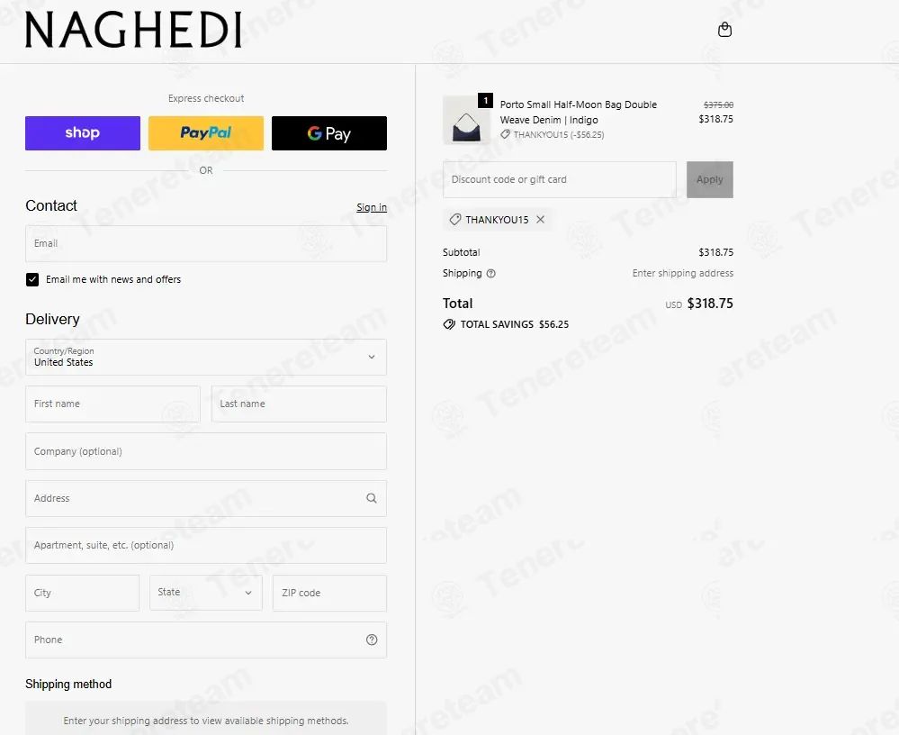 Naghedin NYC coupon code: 15% off with THANKYOU15. Tested and valid as 3 months ago.