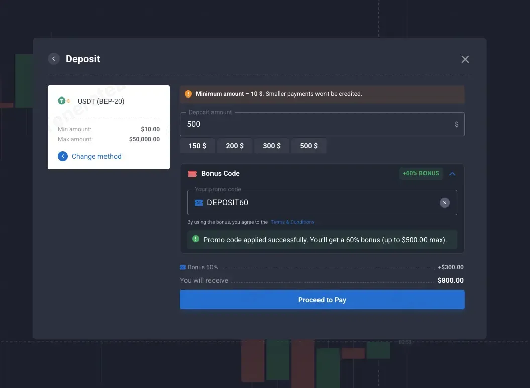Quotex coupon code: 60% off with DEPOSIT60. Tested and valid as 2 months ago.