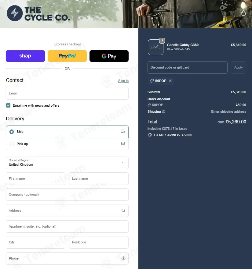 The Cycle Company coupon code: £50 off with 50POP. Tested and valid as 1 month ago.