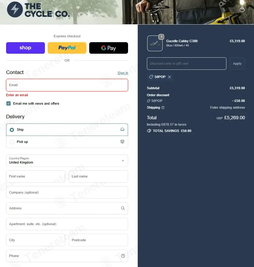 The Cycle Company coupon code: £50 off with 50POP. Tested and valid as 1 month ago.