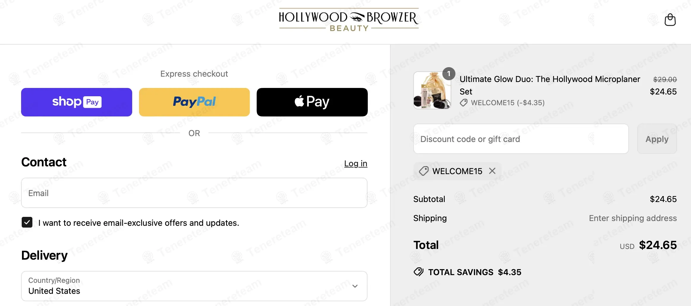 Hollywood Browzer coupon code: 15% off with welcome15. Tested and valid as 11 months ago.