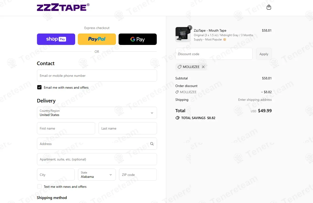 ZzzTape coupon code: 15% off with MOLLIEZEE. Tested and valid as 10 months ago.