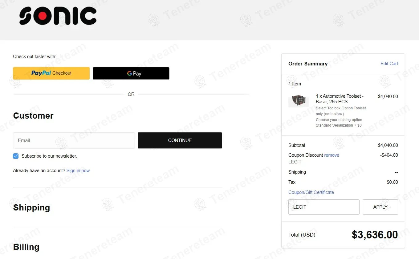 Sonic Tools coupon code: 10% off with LEGIT. Tested and valid as 1 year ago.