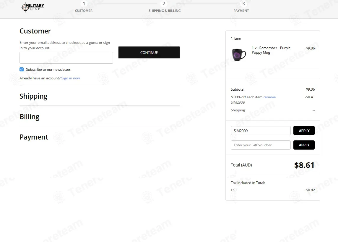 Military Shop coupon code: 5% off with SIM2909. Tested and valid as 1 month ago.